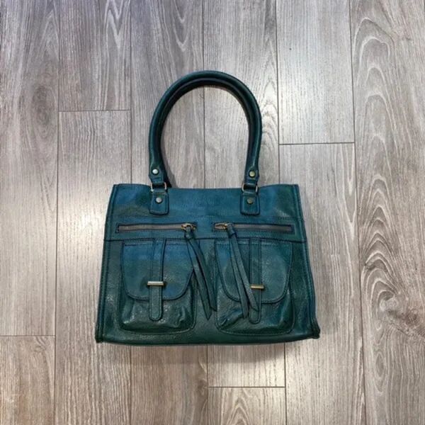 Sac double poche anses et bandoulière bleu canard  