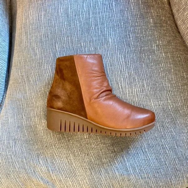Bottines compensées cuir camel 