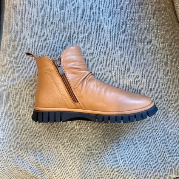 Bottines double zip camel 